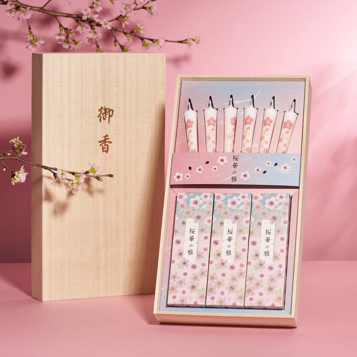 Sakura Candle and Incense in a Kiribako Gift Box