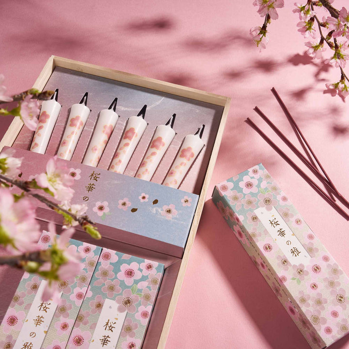 Sakura Candle and Incense in a Kiribako Gift Box