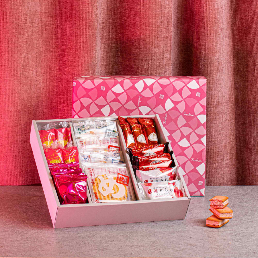 Flavors of Fukuoka Deluxe Gift Box: Mentaiko + Strawberry (25 Pieces, 9 Flavors)