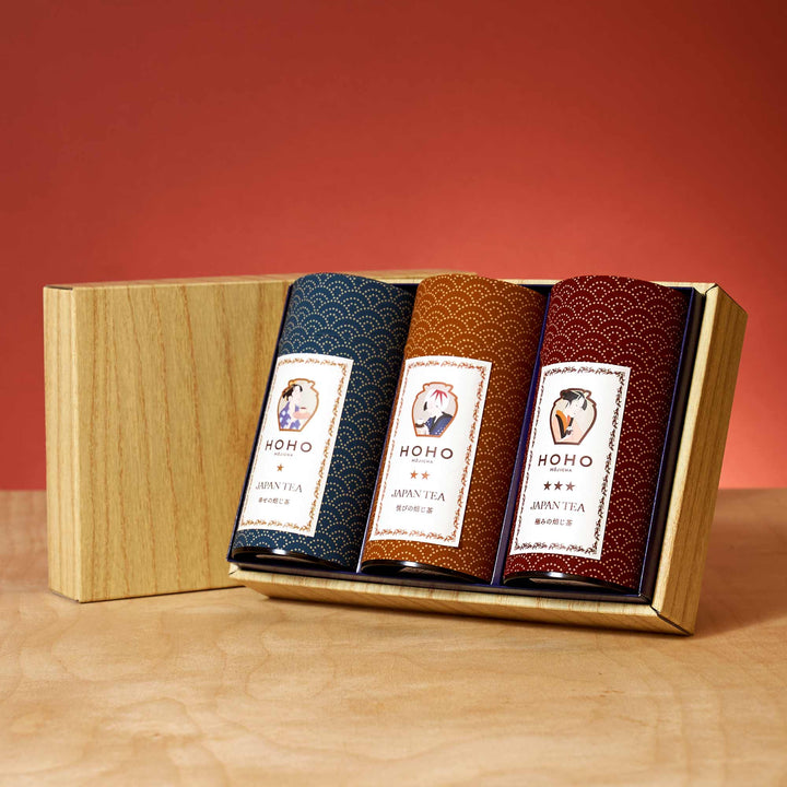 Premium Kyoto Hojicha Tea Gift Box (3 Canisters, 3 Flavors)